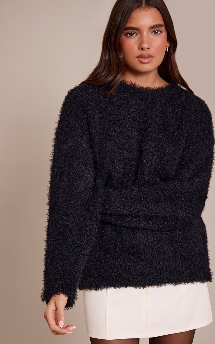 Black Teddy Knit Oversized Sweater image 1