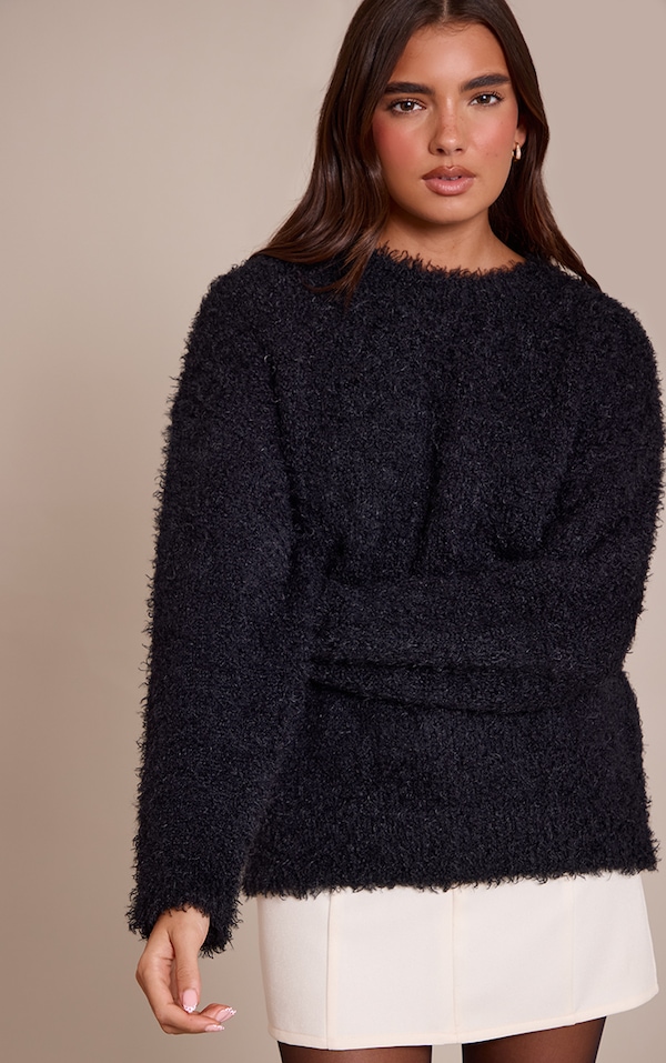 Black Teddy Knit Oversized Sweater