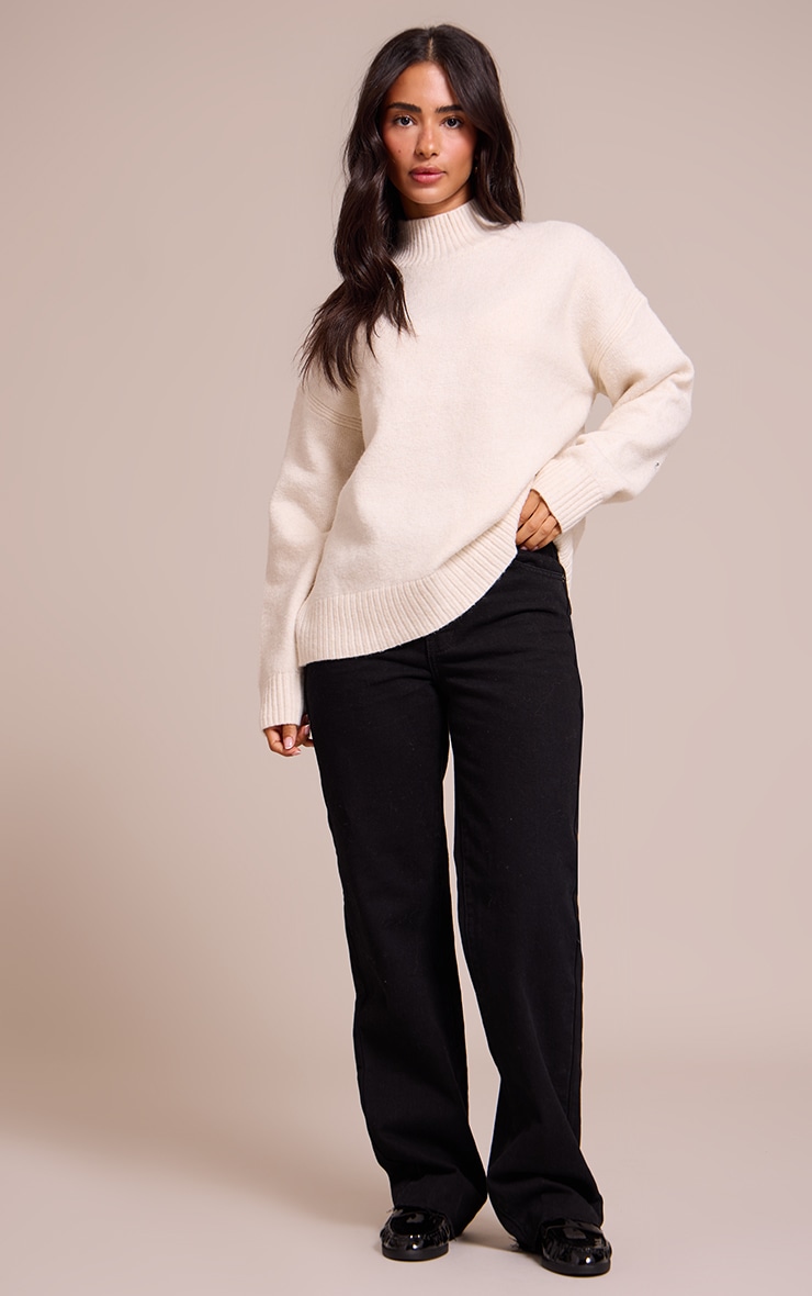 Petite Cream Knit Oversized Polo Neck Sweater image 3