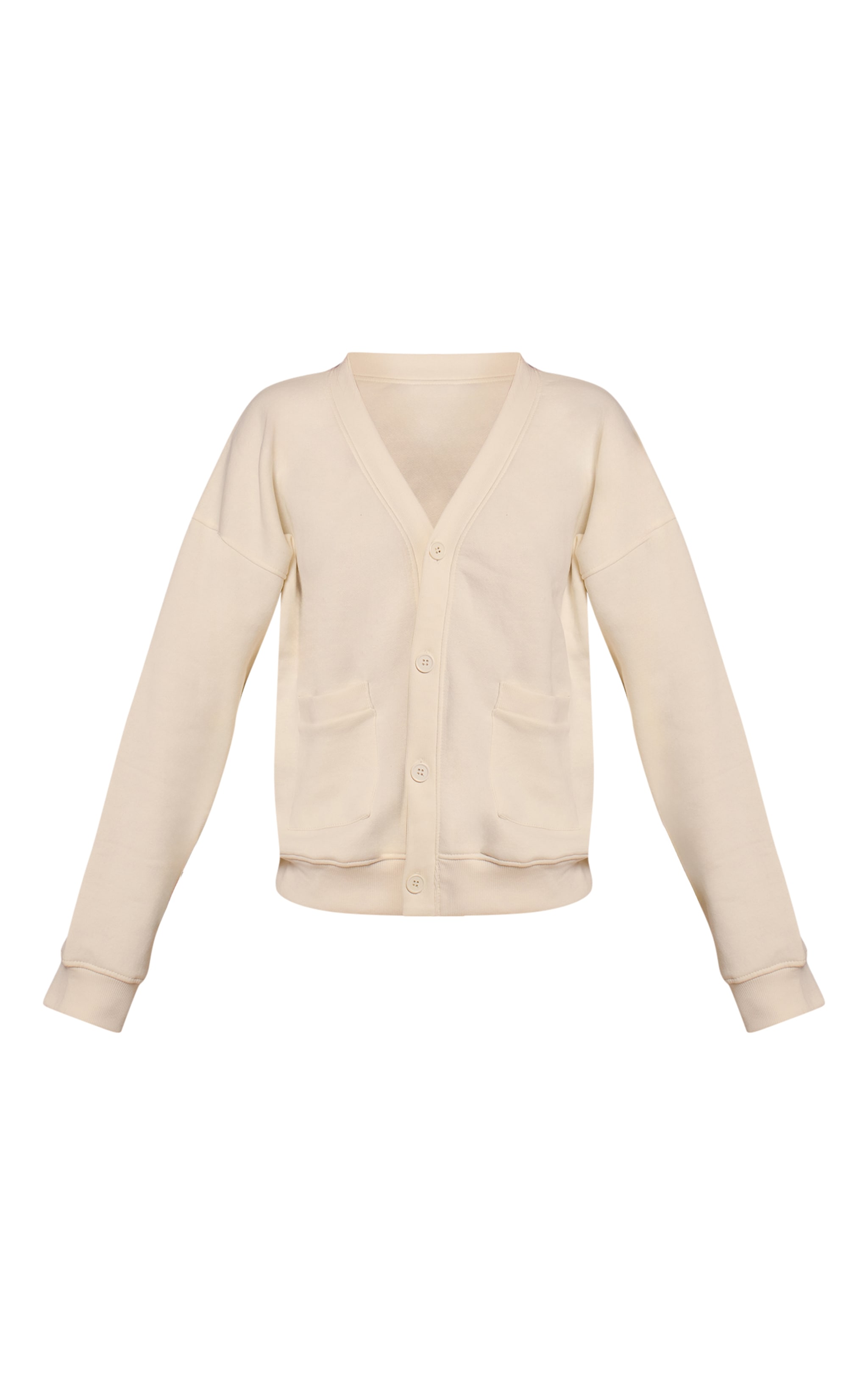 Cream Button Front Pocket Sweat Cardigan image 5
