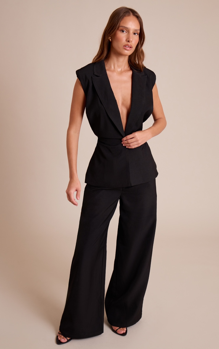 Pantalon tailleur large tissé noir image 1