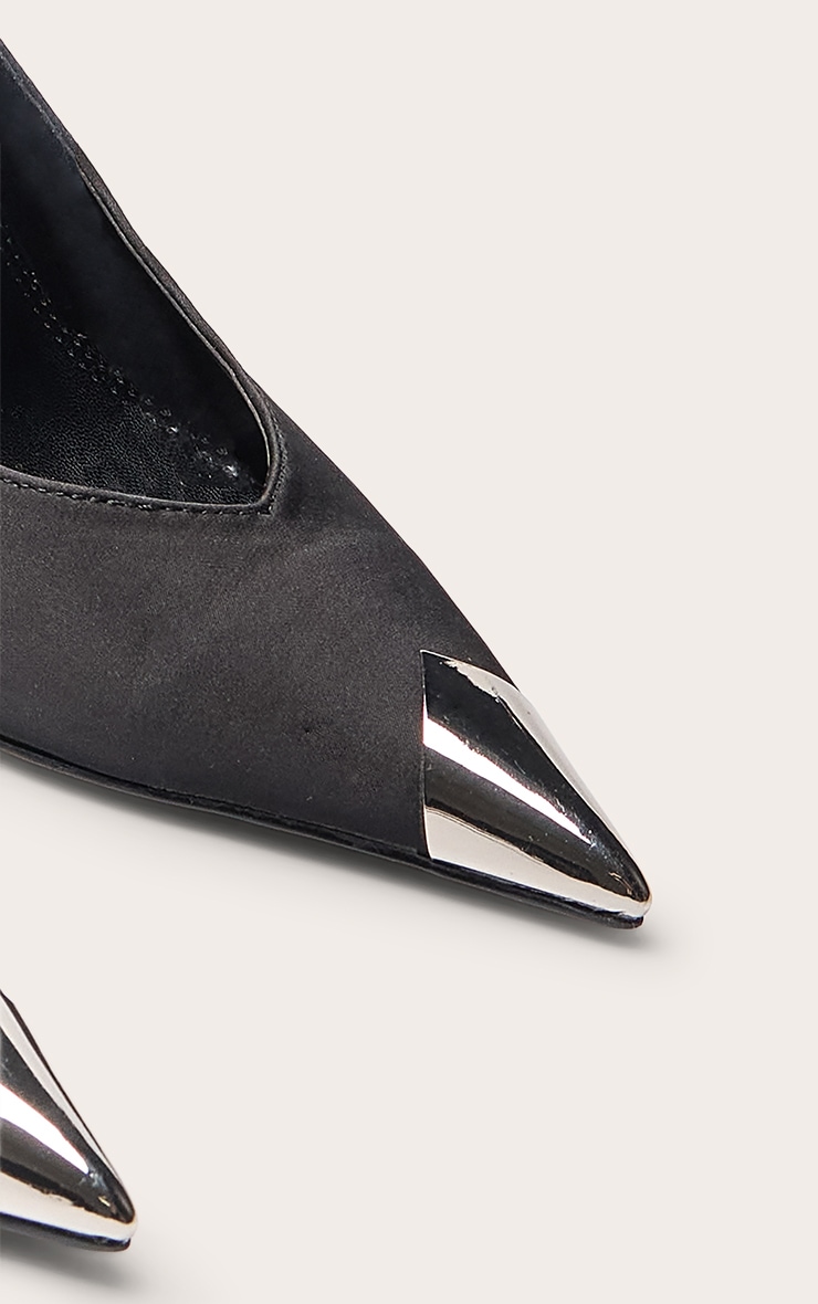 Black Satin Silver Cap Court Heels image 5