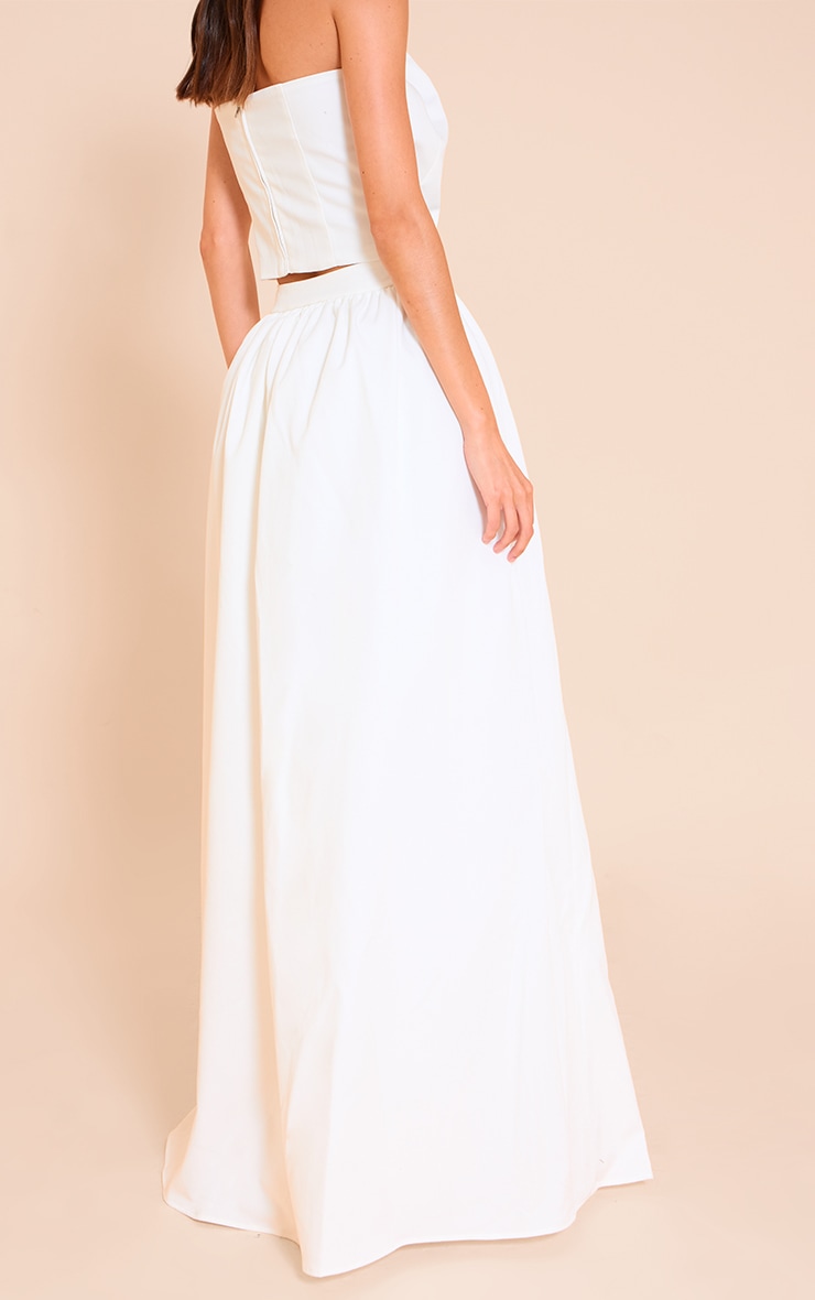 White Woven Band Detail Pleated Maxi Skirt image 3