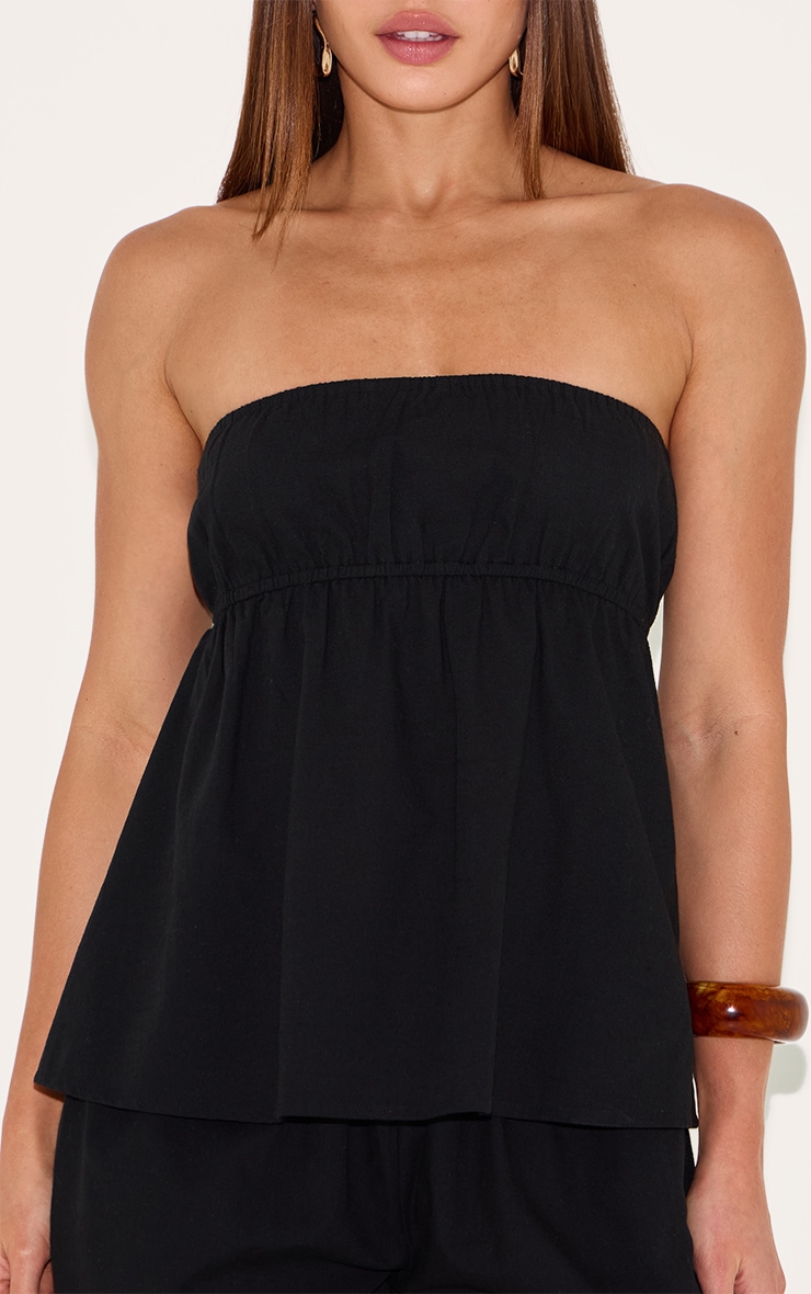 Tall Black Linen Look Peplum Bandeau Top image 4