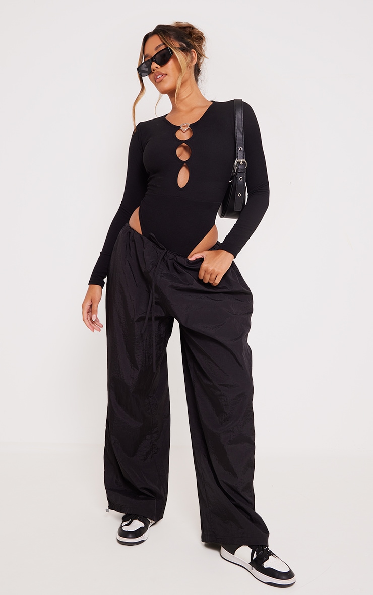 Black Rib Heart Cut Out Bodysuit