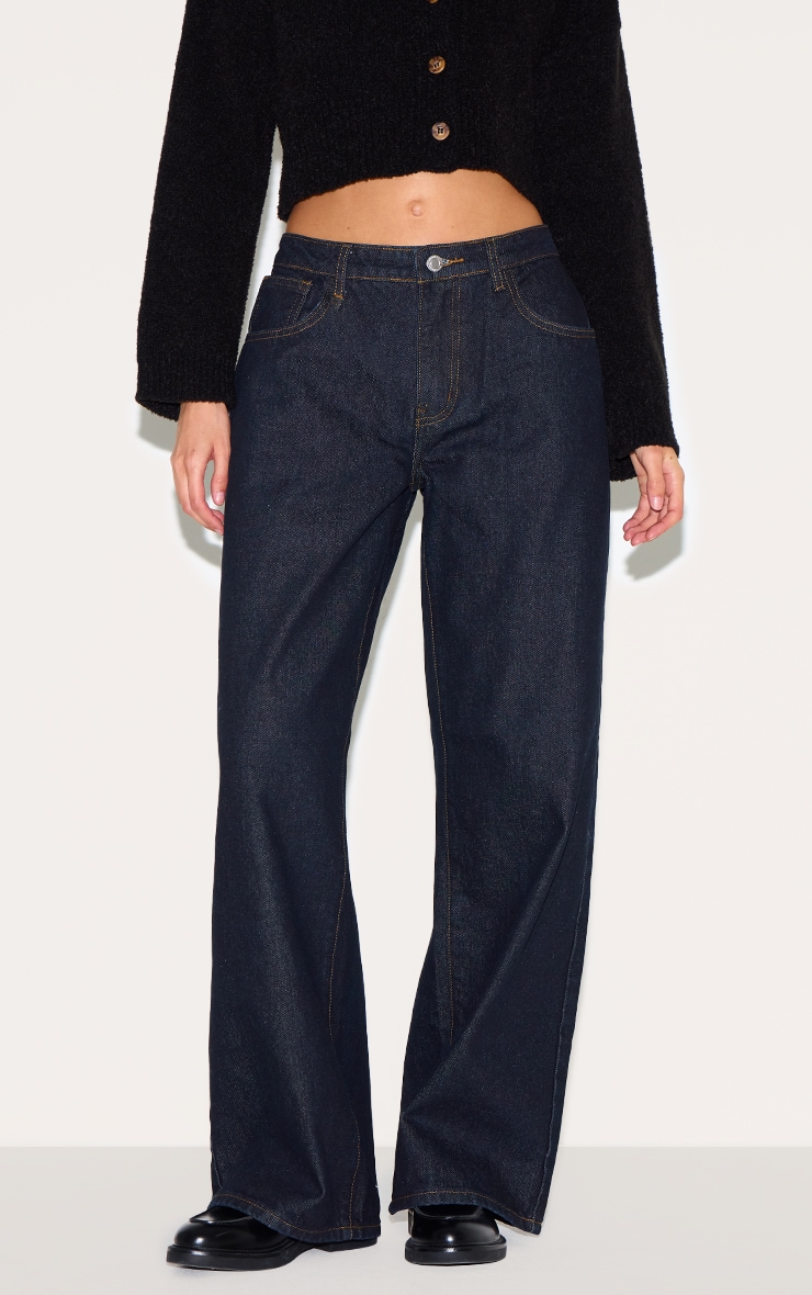 Jean boyfriend indigo foncé à taille basse image 1