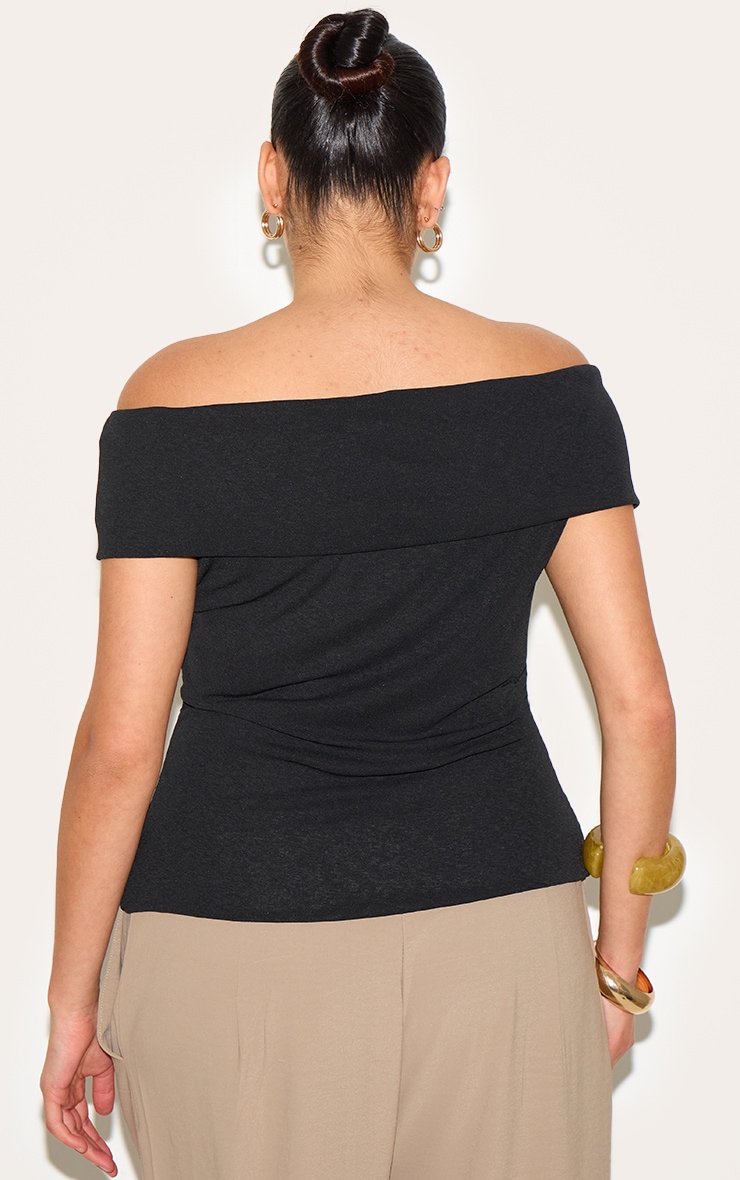 Plus Black Double Layer Burn Out Mesh Fold Over Bardot Top image 2