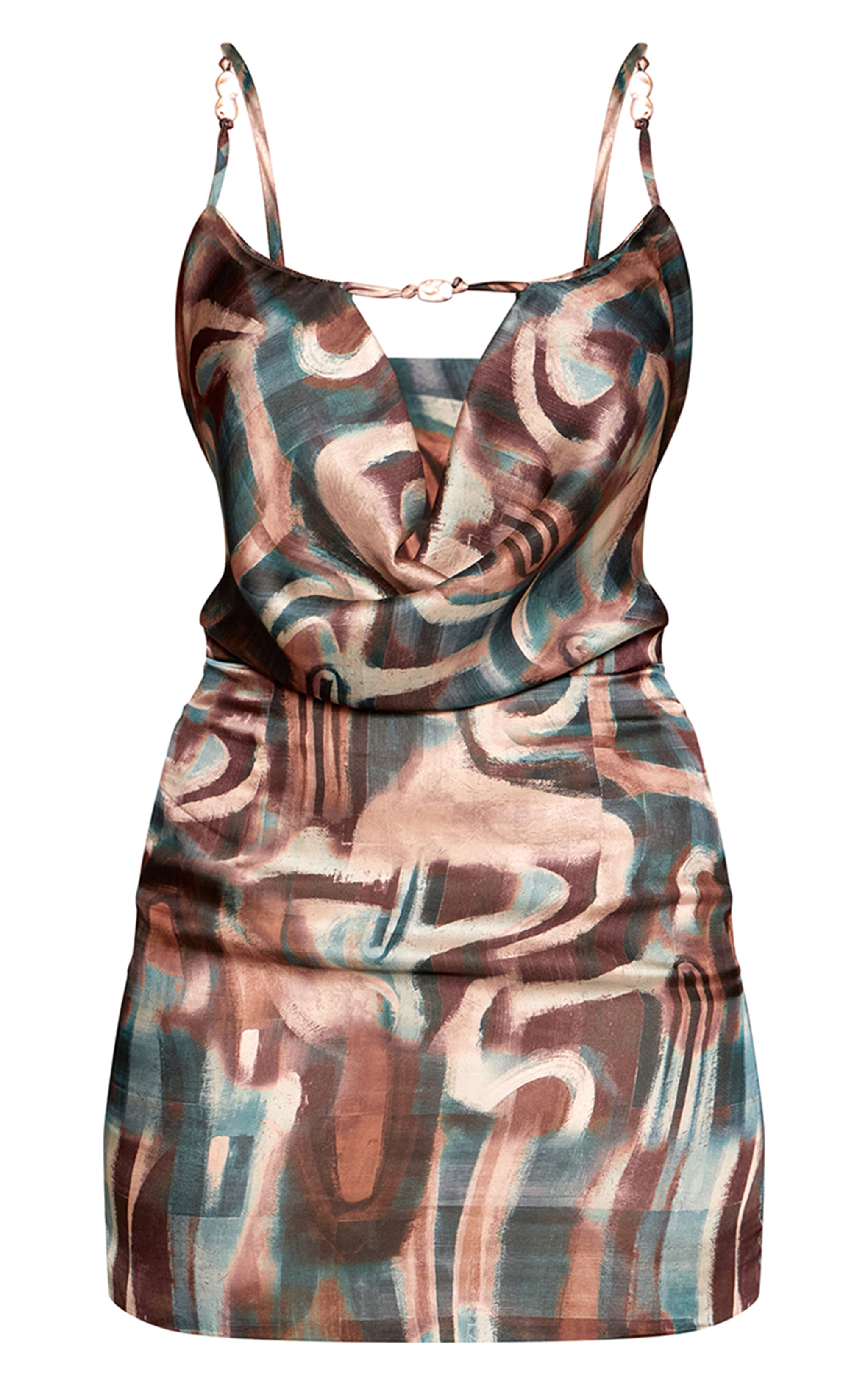 Multi Abstract Cowl Neck Trim Detail Mini Dress image 5