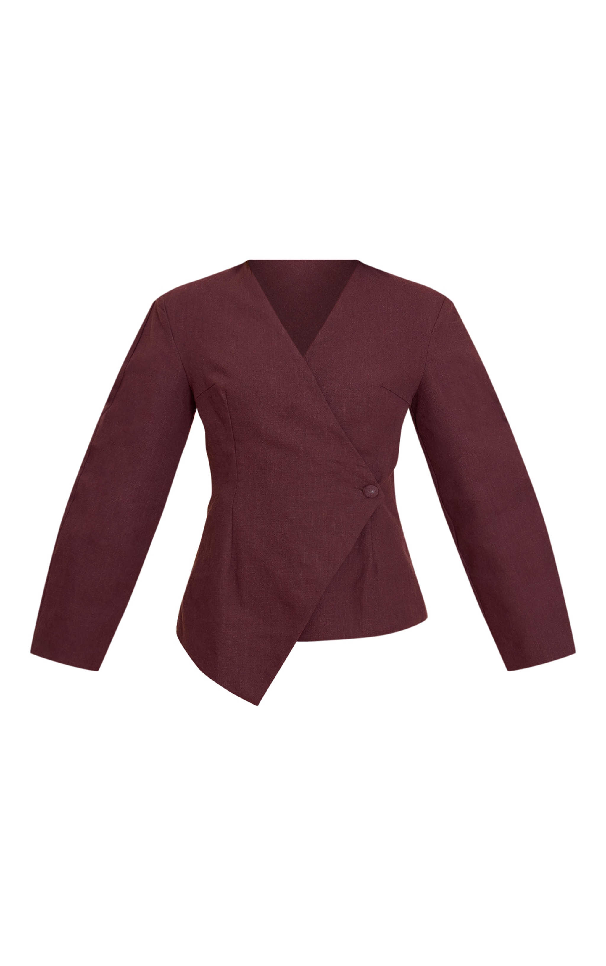 Deep Chocolate Premium Linen Tailored Cocoon Sleeve Cinched Blazer image 5
