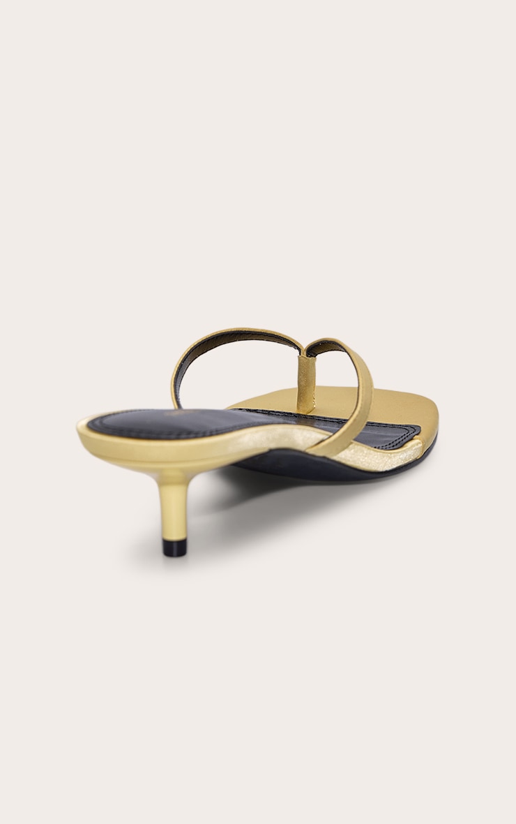 Gold Satin Toe Thong Kitten Heel Mule image 4