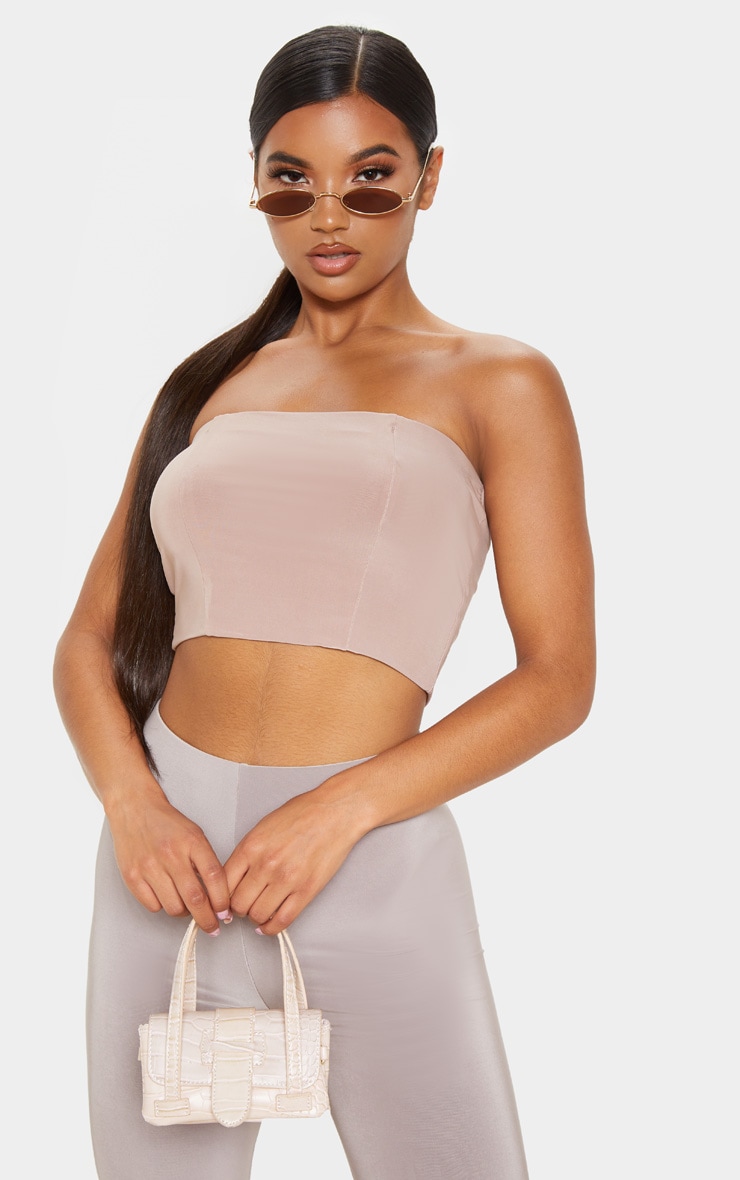 Crop top bandeau taupe
