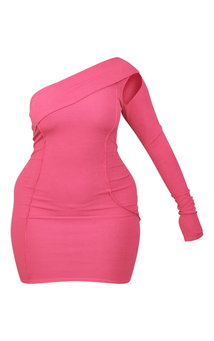 Shape Hot Pink Seam Detail Asymmetric One Sleeve Mini Dress image 5