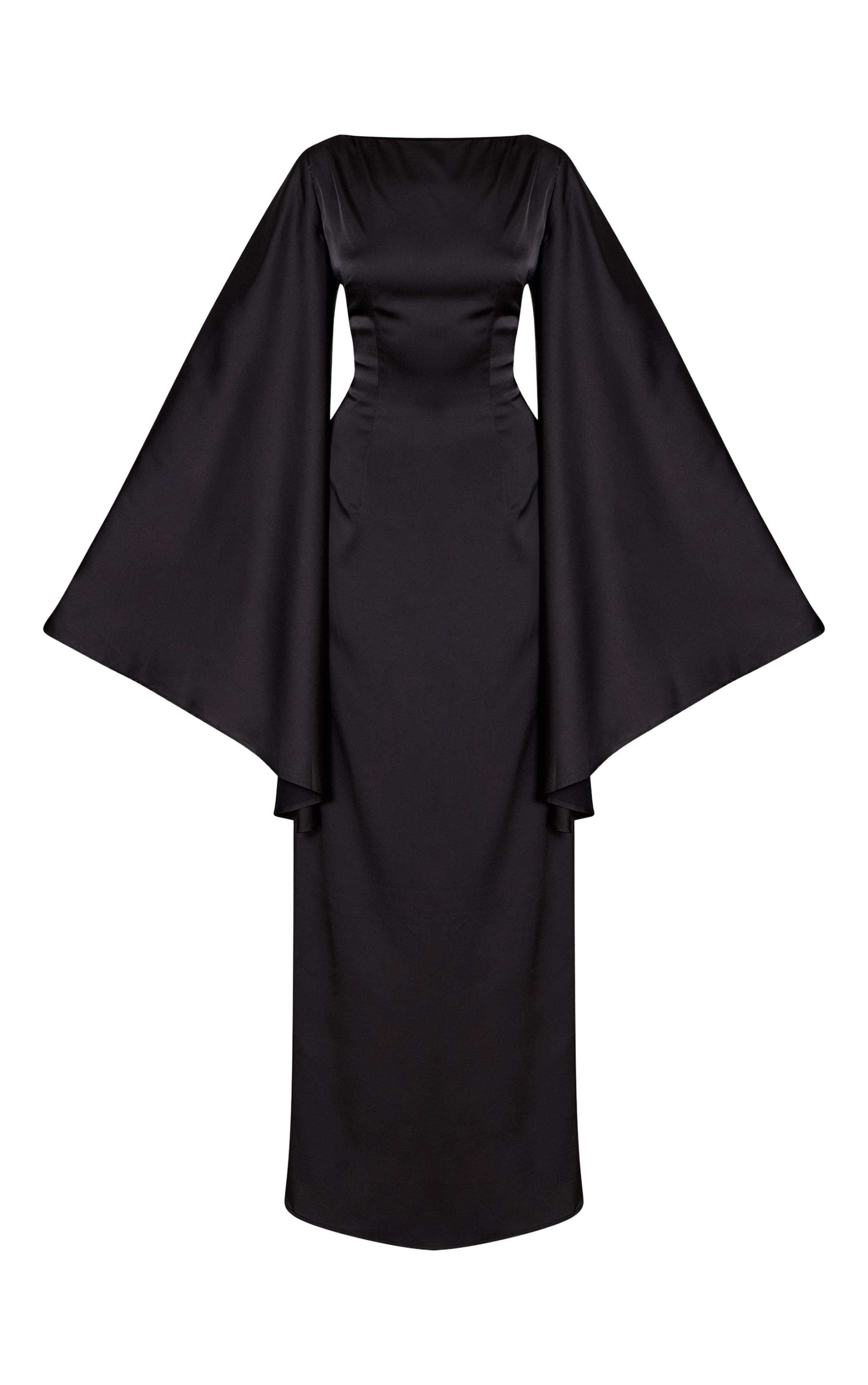 Black Satin Flared Sleeve Maxi Dress image 5