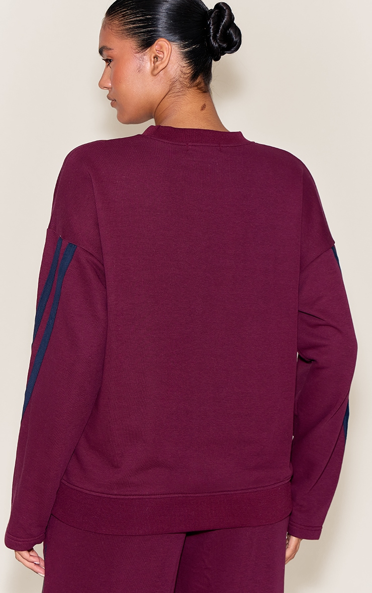 Burgundy Contrast Striped Oversized Sweatshirt image 2