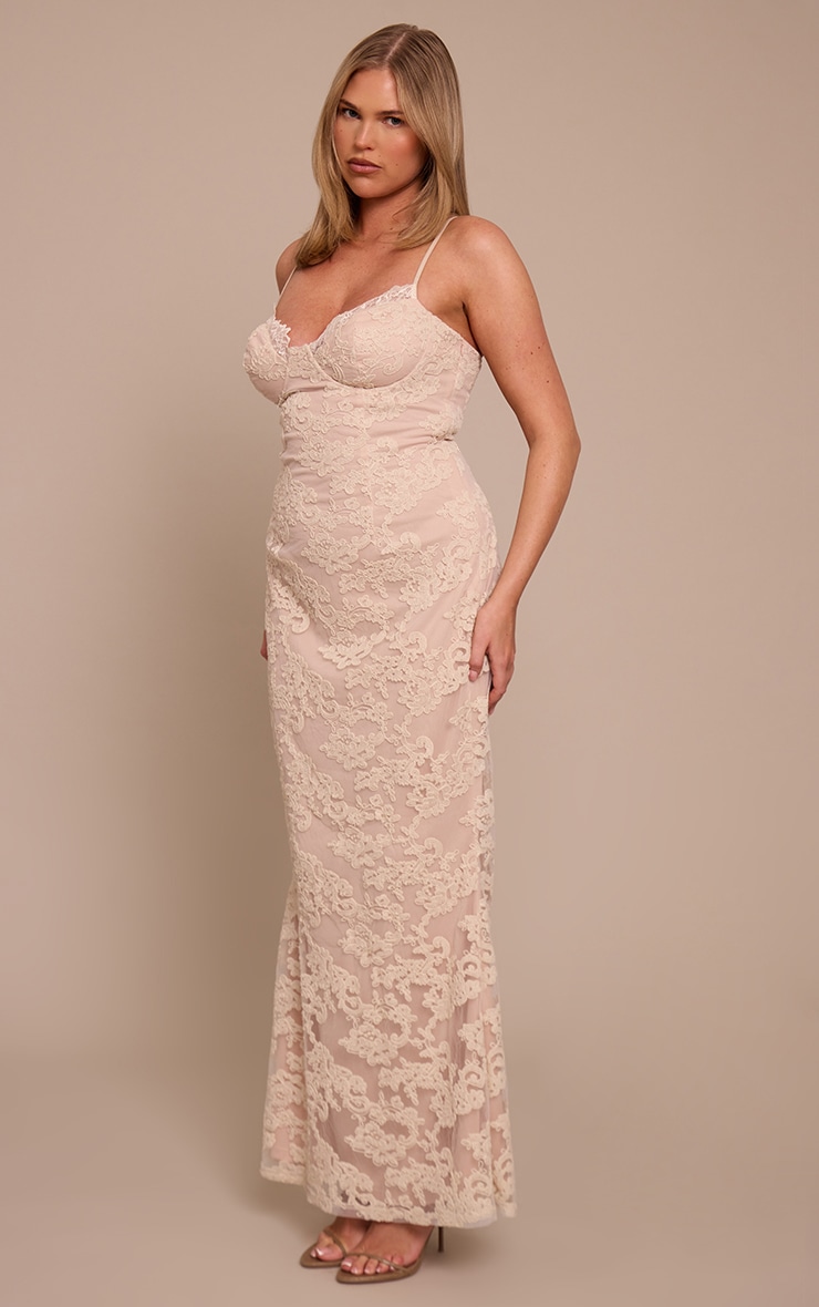 Shape Robe longue moulante texturée crème fleurie à armatures image 3