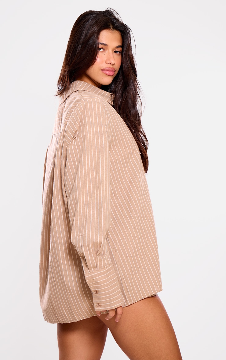 Beige Oversized Pinstripe Cuff Shirt image 2