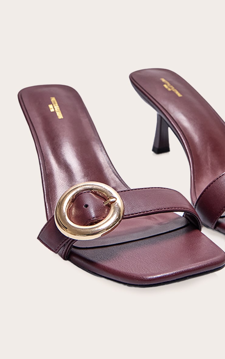 Mules pointure large carrées en PU bordeaux à boucle et petit talon image 4