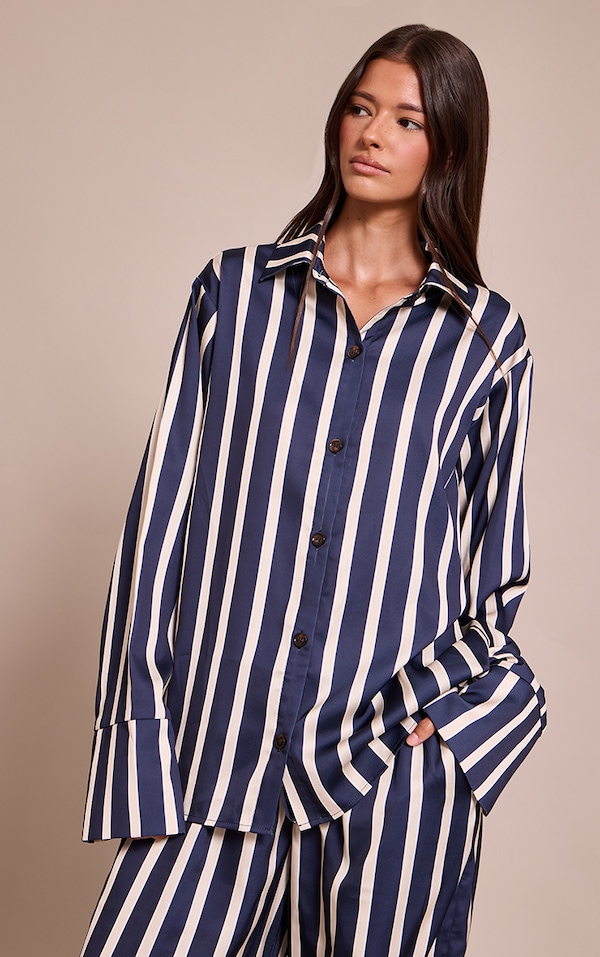 Navy Satin Pinstripe Shirt