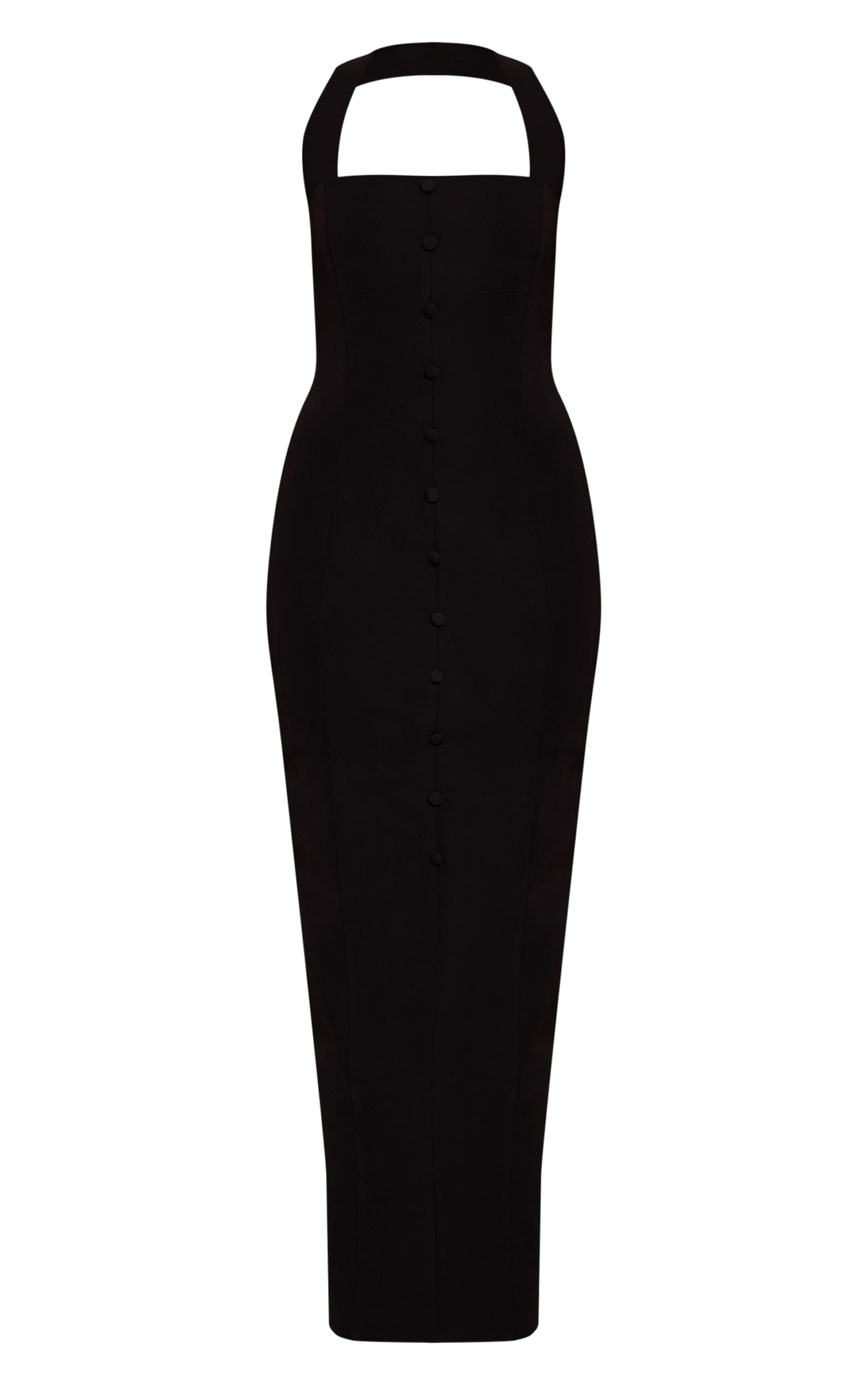 Black Woven Halter Button Maxi Dress image 5