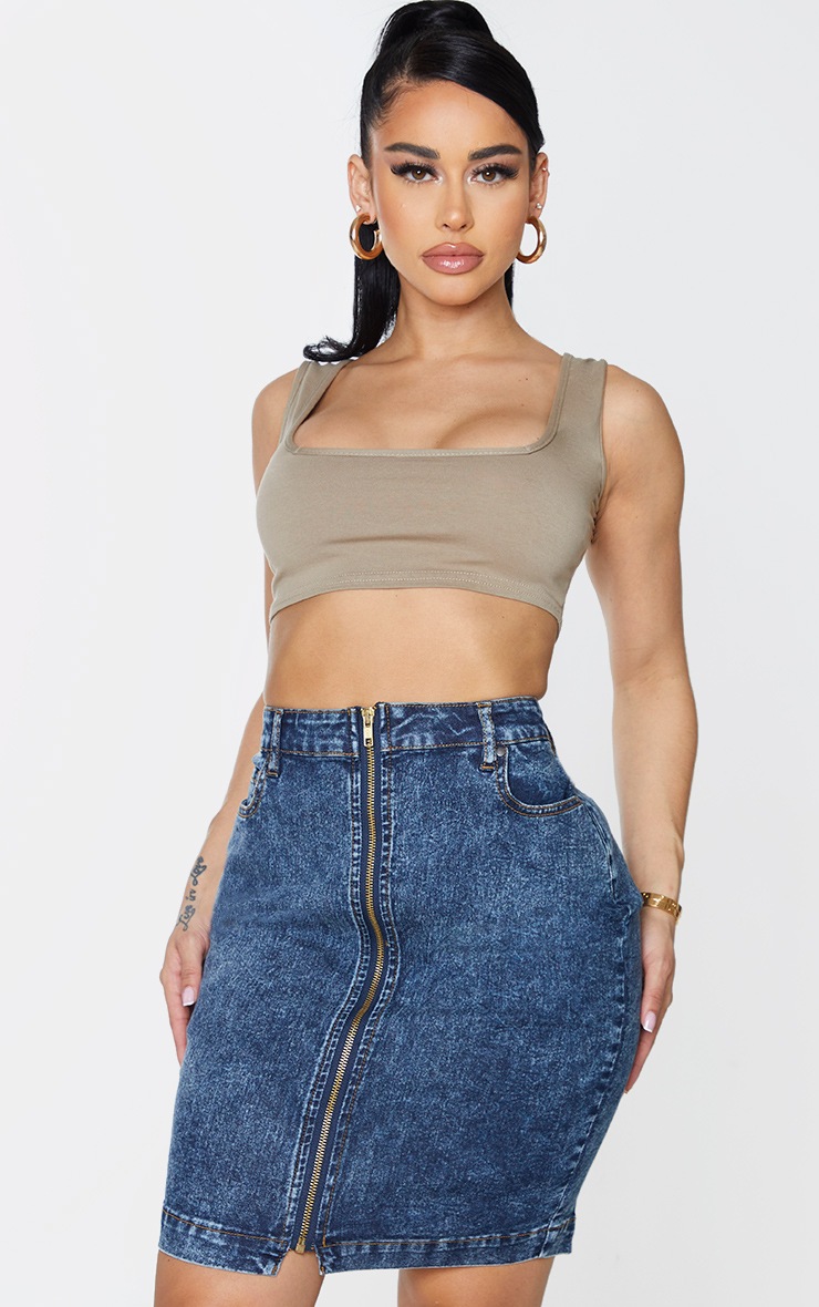 Shape Acid Blue Wash Zip Detail Denim Bodycon Skirt