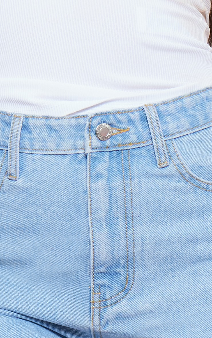Tall Light Blue Wash Frayed Denim Shorts image 5