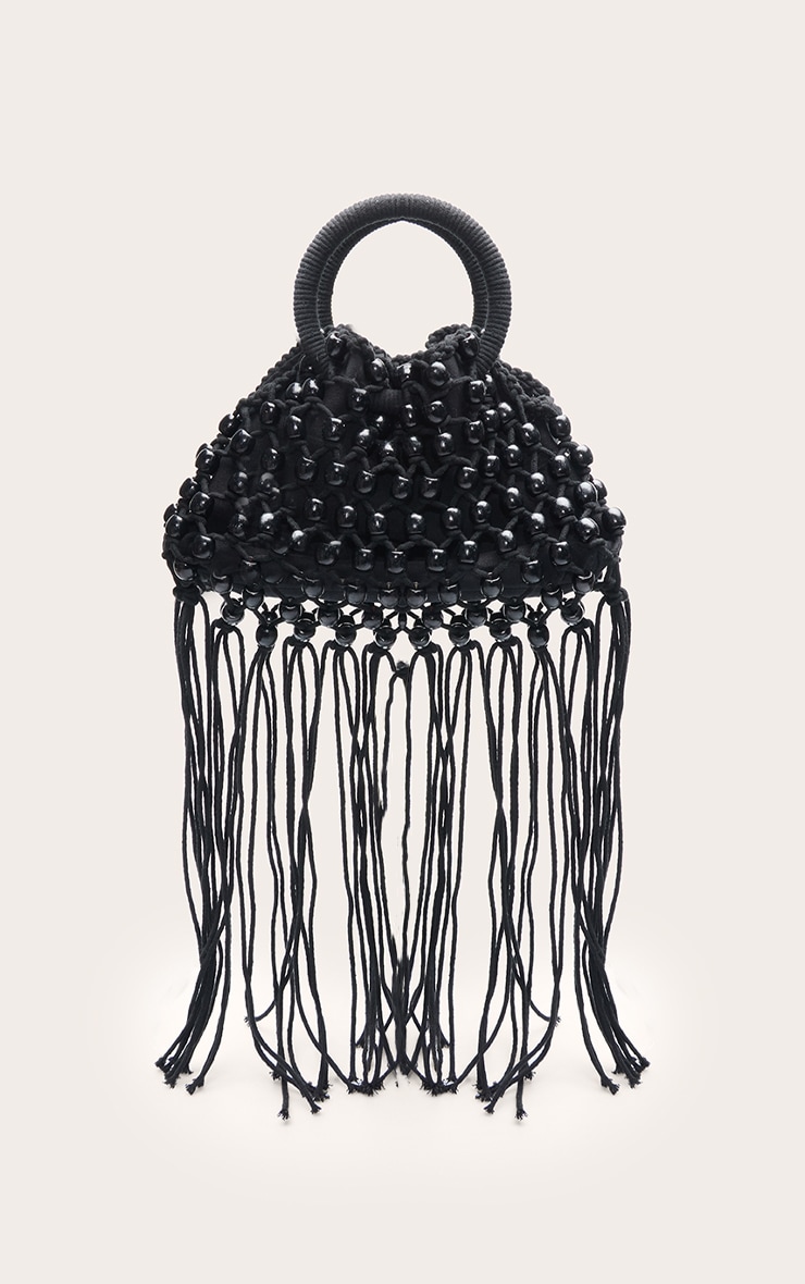 Black Beaded Weave Bucket Bag image 1