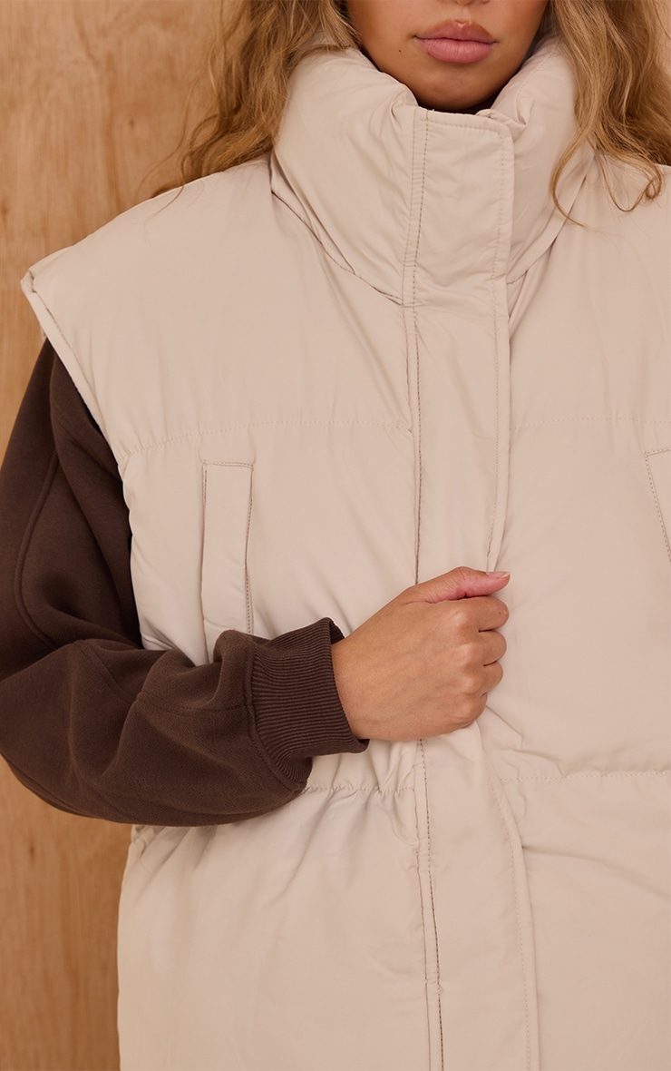 Cream Extended Shoulder Sleeveless Puffer Gilet image 4