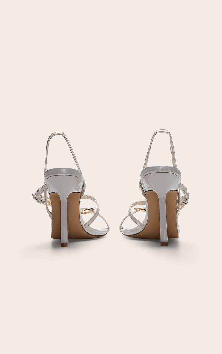 Cream Croc Buckle Asymmetric Strap Round Toe Heeled Sandals image 4