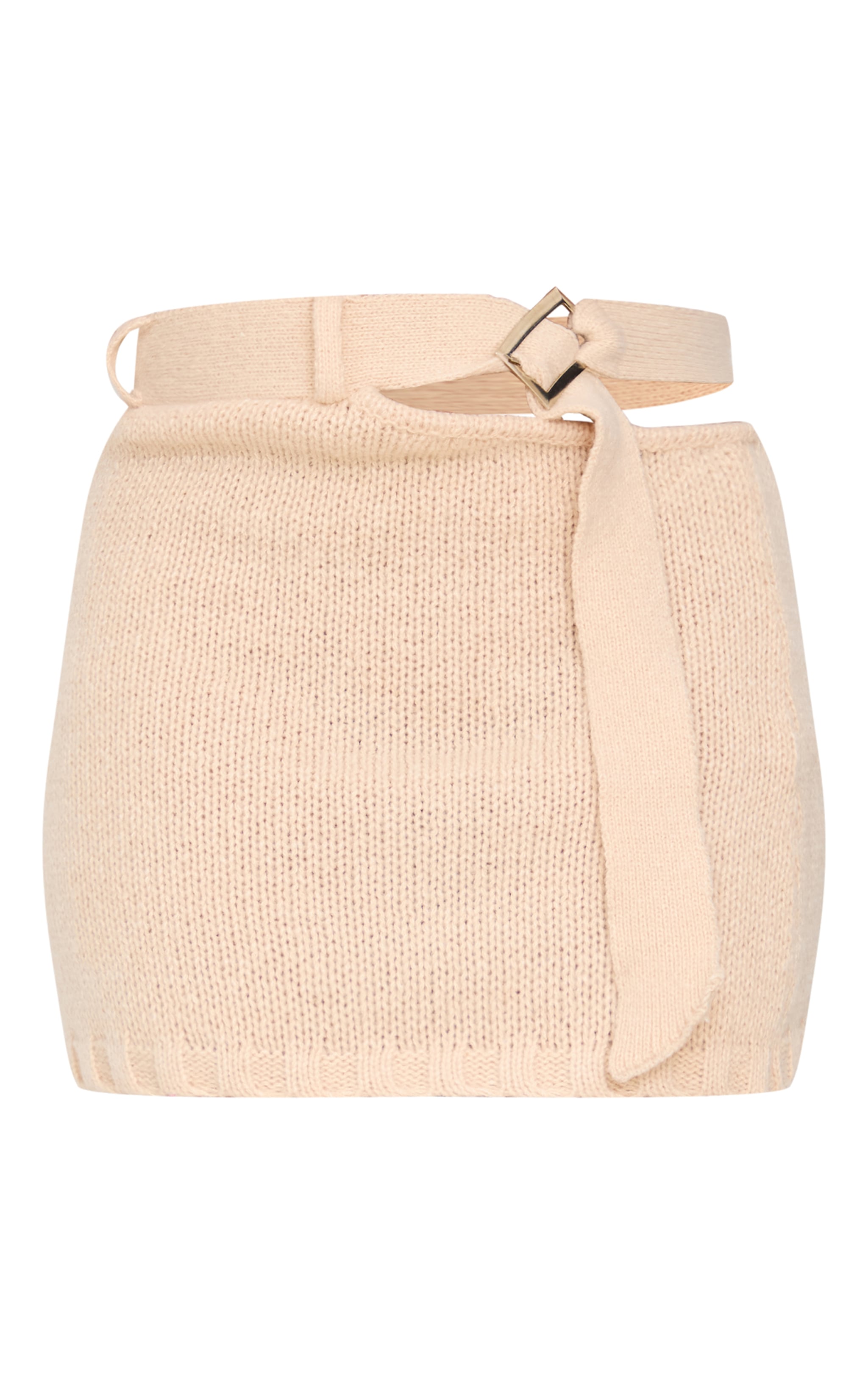 Plus Cream Knitted Cut Out Buckle Detail Mini Skirt image 6