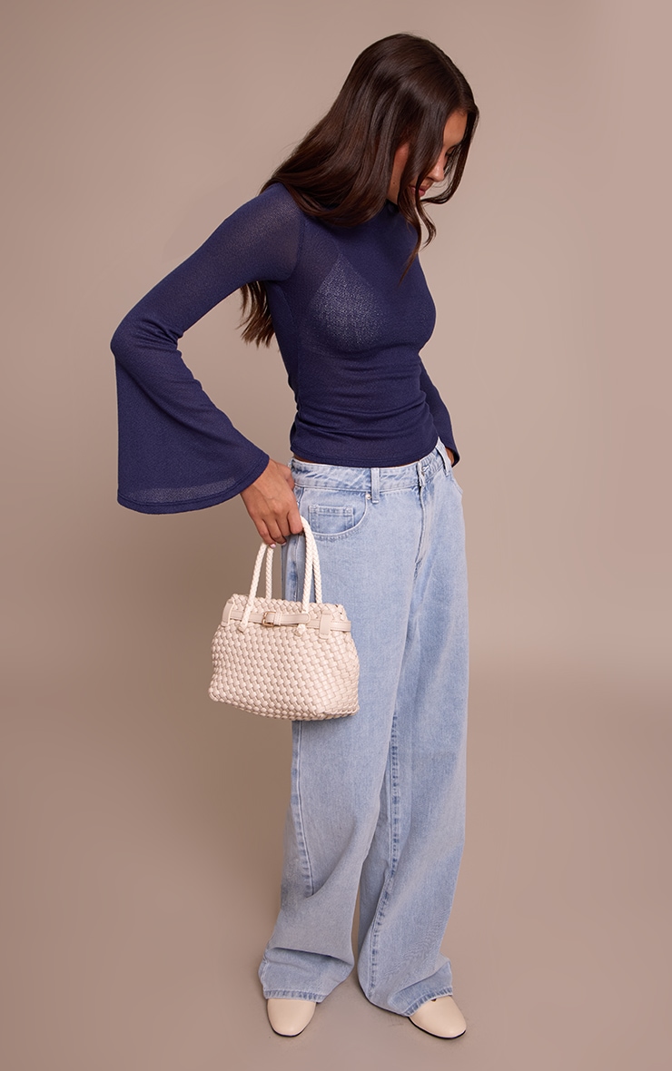 Navy Textured Extreme Flute Sleeve Long Top image 3