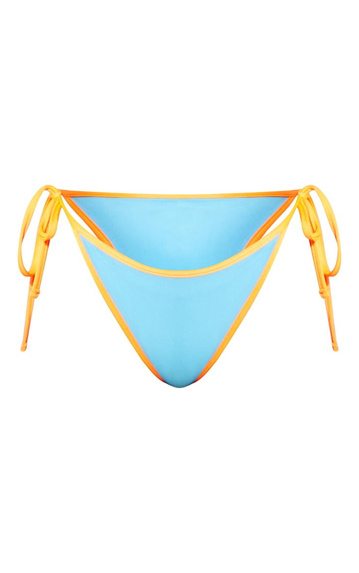 Blue And Orange Contrast Binding Tie Side Bikini Bottoms image 5