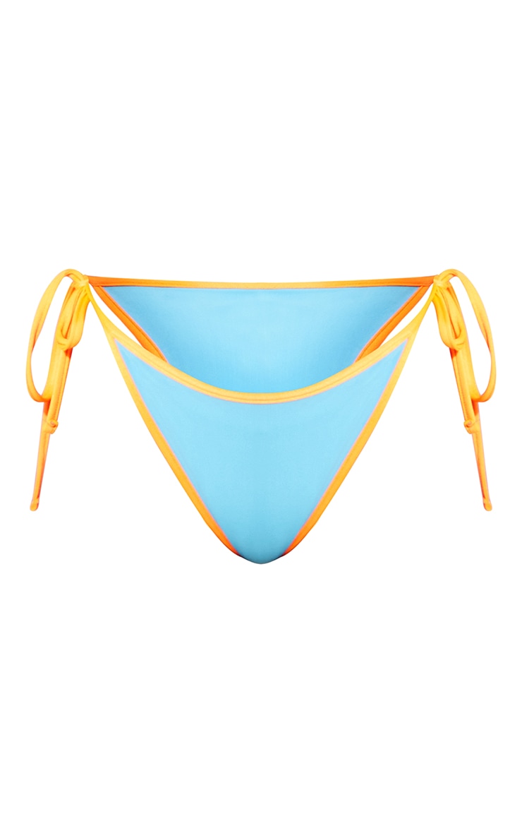 Blue And Orange Contrast Binding Tie Side Bikini Bottoms image 1