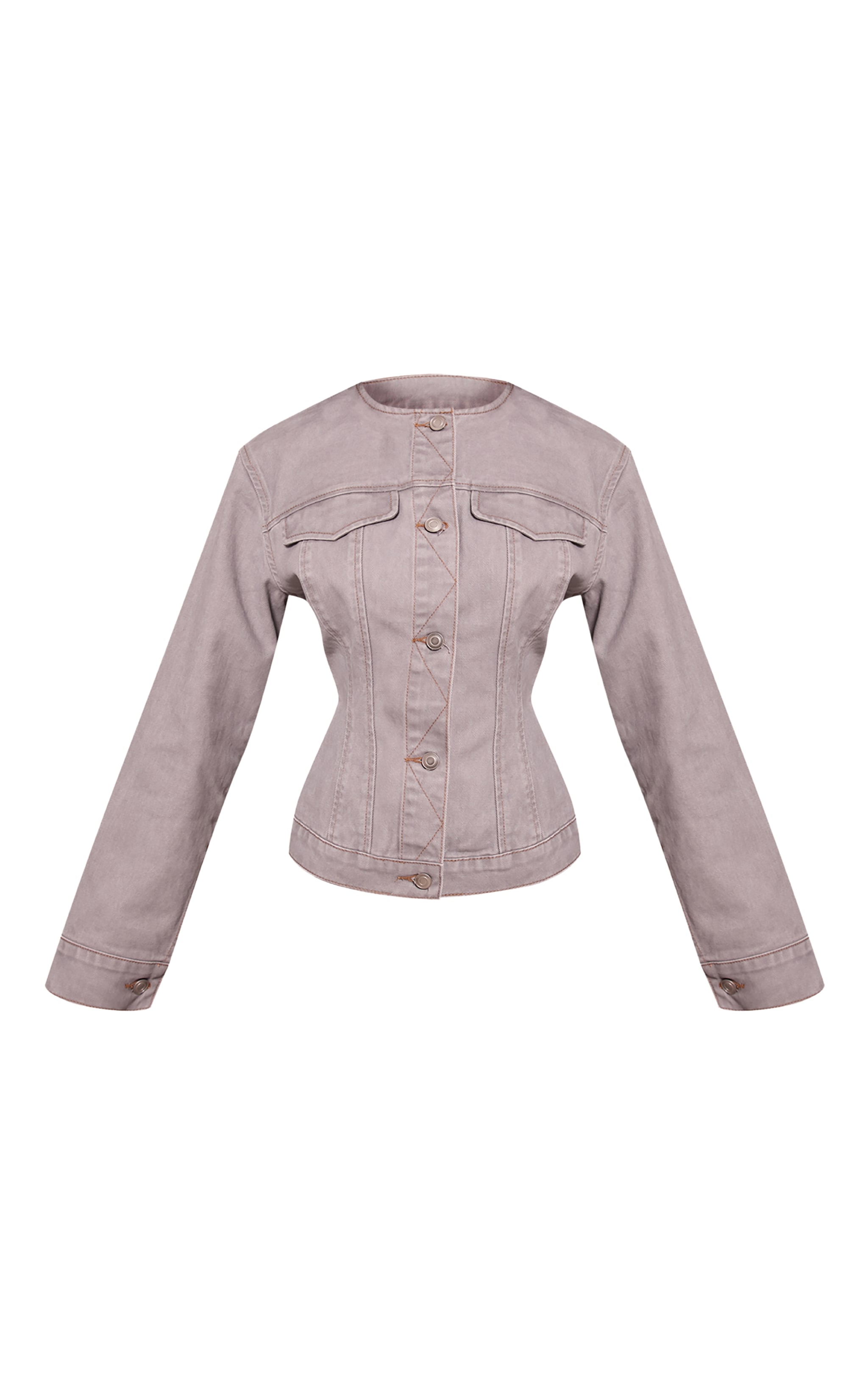 Petite Chemise en jean gris délavé à col sans revers et boutons image 5