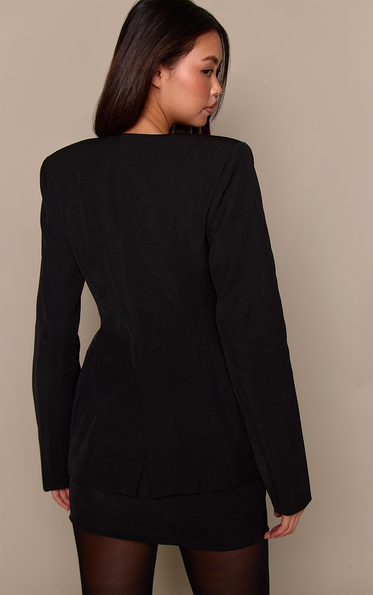 Black Woven Structured Blazer image 2