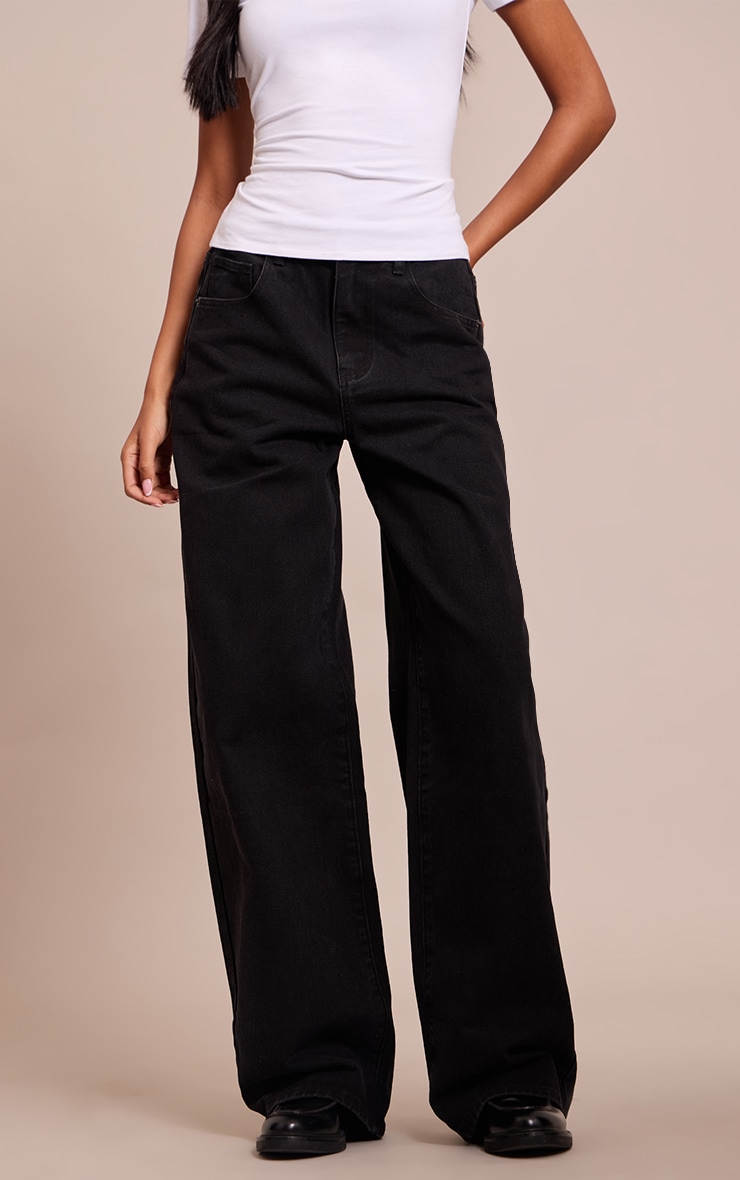 Tall Black Dipped Back Waistband Boyfriend Jeans image 2