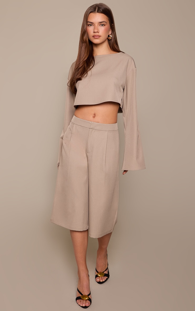 Taupe Woven Tailored Longline Shorts