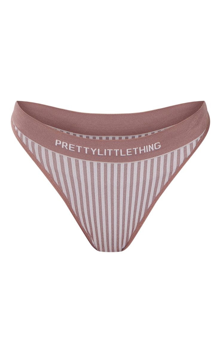 PRETTYLITTLETHING Brown Seamless Stripe Thong image 5
