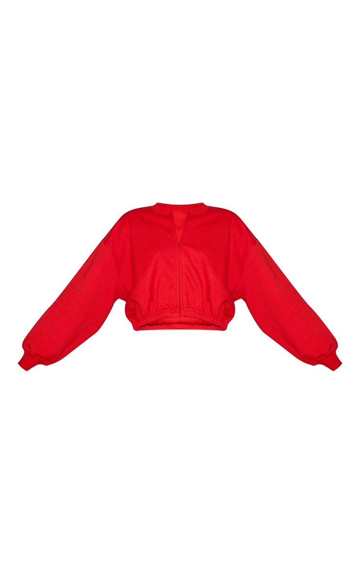 Bright Red Drawcord Waist Cropped Zip Up Sweatshirt image 5