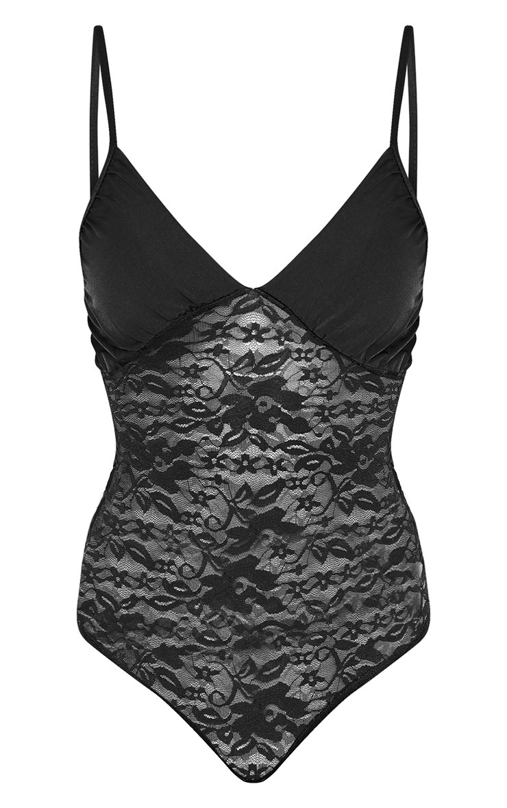 Allyssa Black Lace Slinky Thong Bodysuit Tops PrettyLittleThing USA