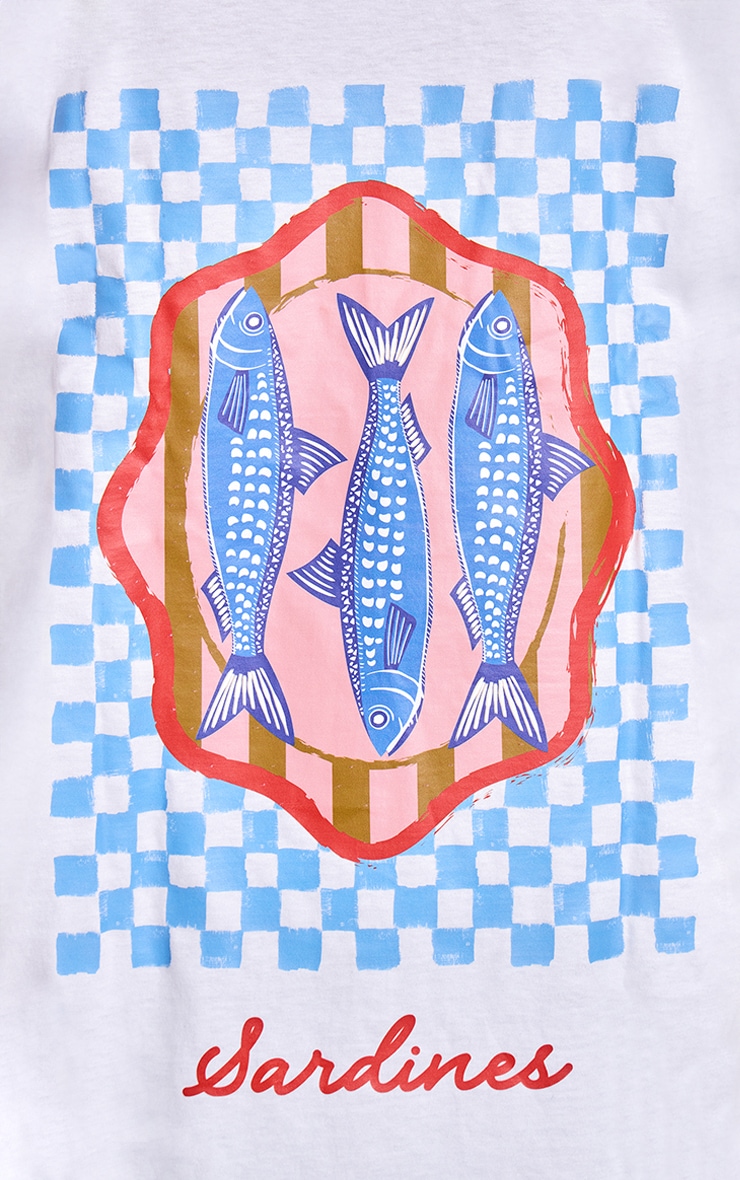 White Sardines Graphic Oversized T-shirt image 2