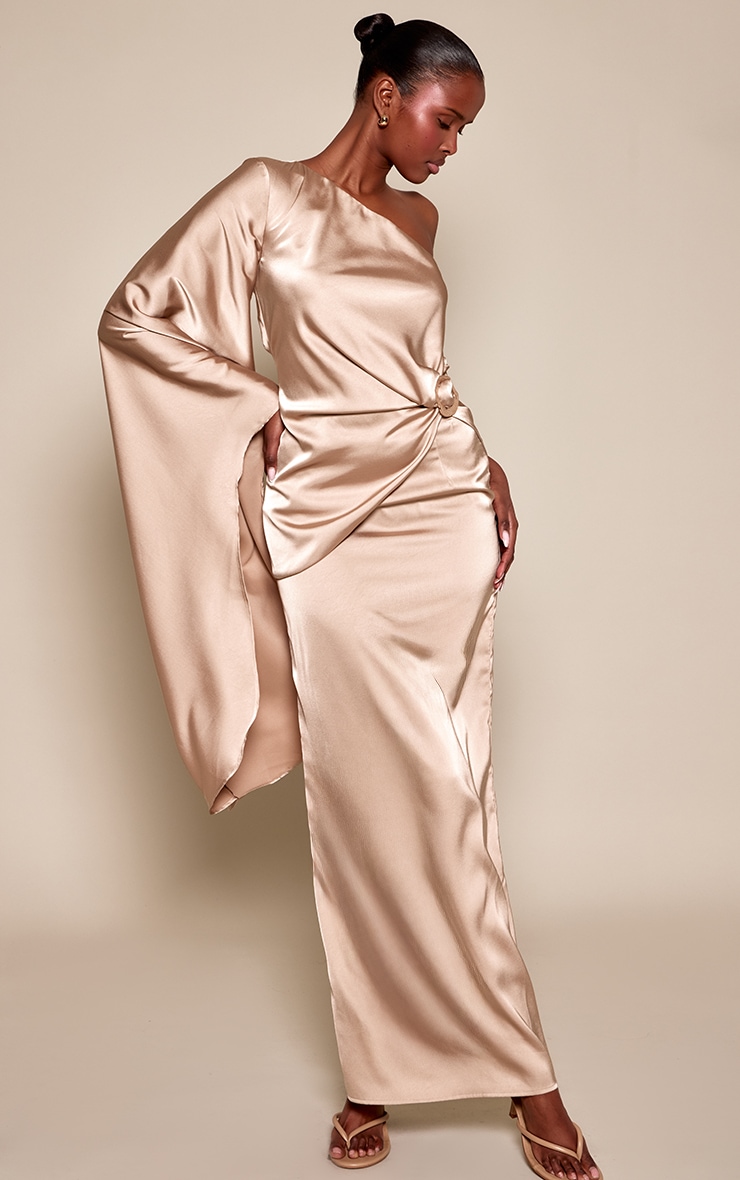 Taupe Satin Fluted Maxi Skirt image 2