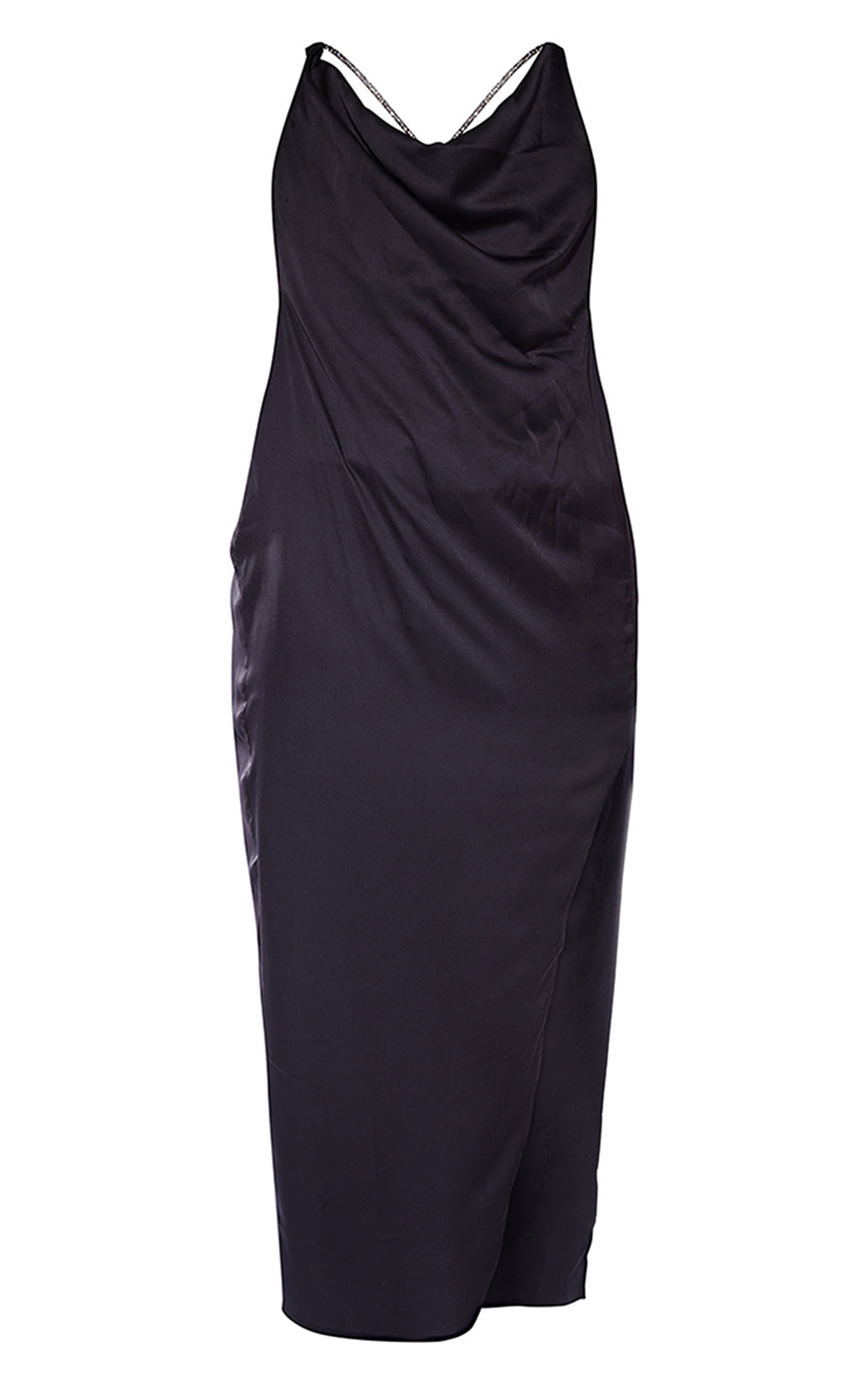 Plus Black Diamante Strap Satin Midaxi Dress image 5