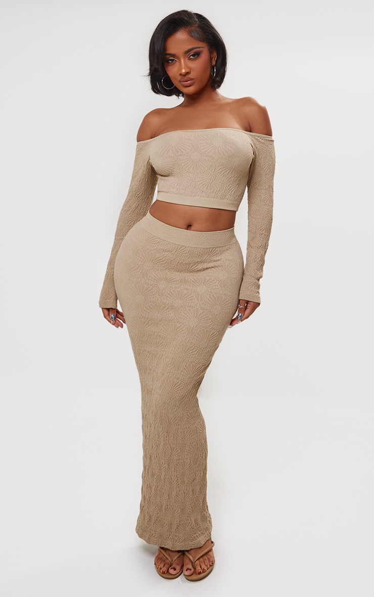 Shape Stone Textured Seamless Bardot Long Sleeve Crop Top image 3