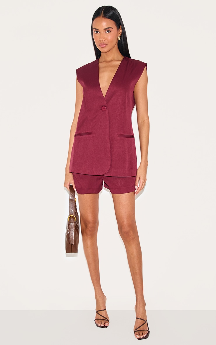 Burgundy Premium Tailored Woven Longline Vest image 3