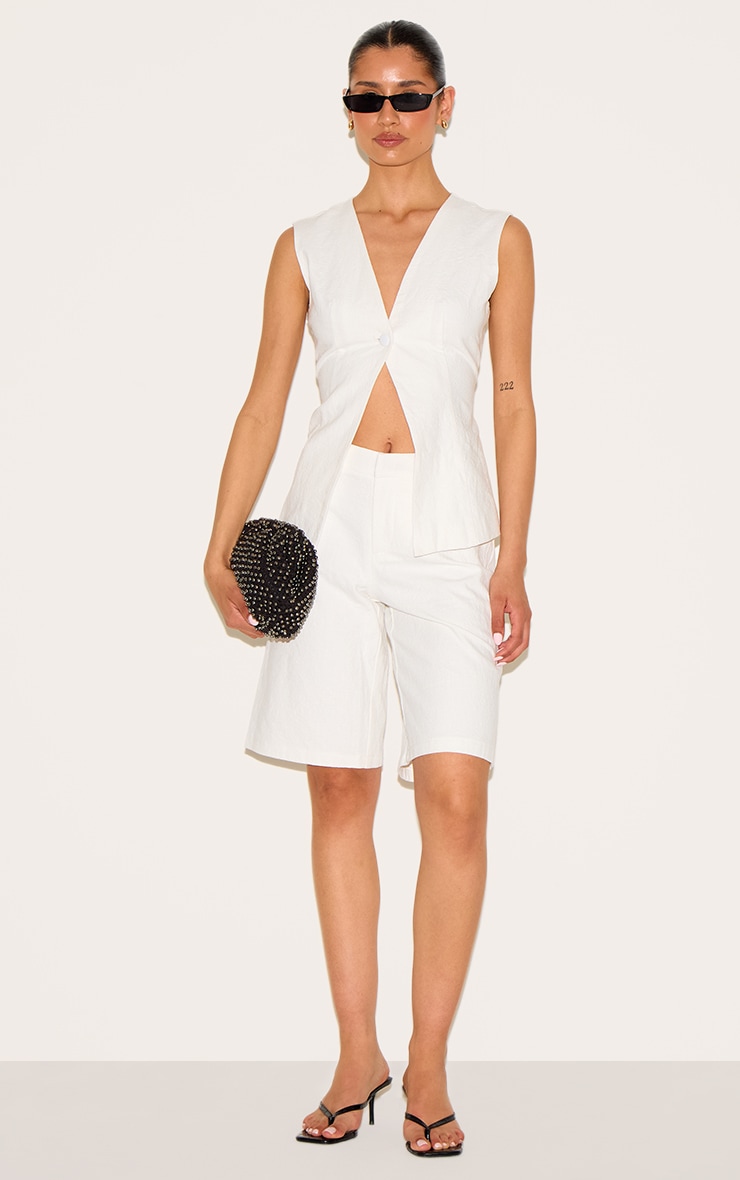 Tall White Premium Linen Look Tailored Jorts image 4
