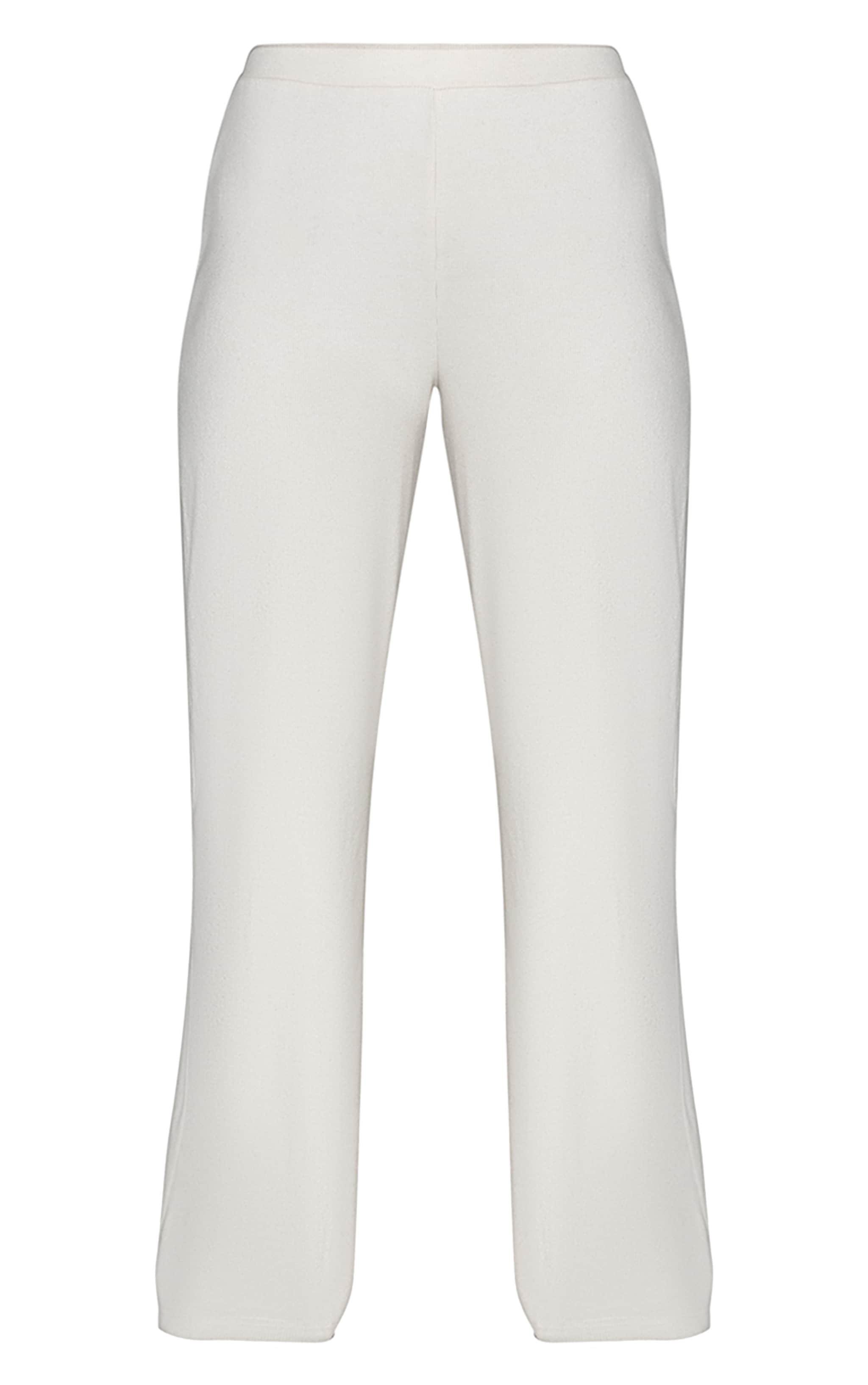 Pantalon large en maille tricot côtelée grattée crème image 5