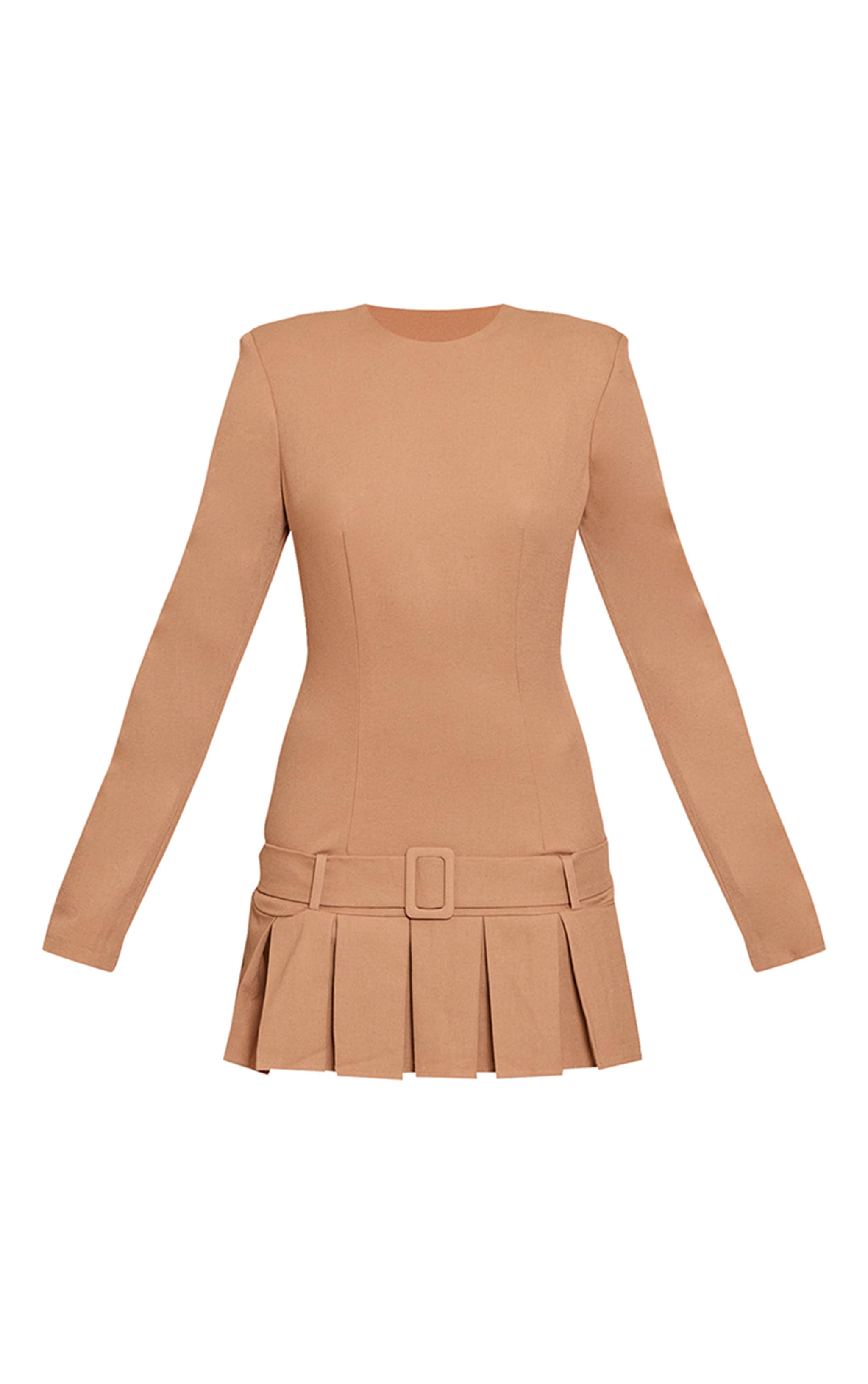 Camel Woven Belt Pleated Mini Shift Dress image 5