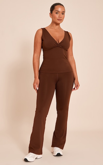 Shape Pantalon large en Sculpt chocolat à taille en V croisée devant