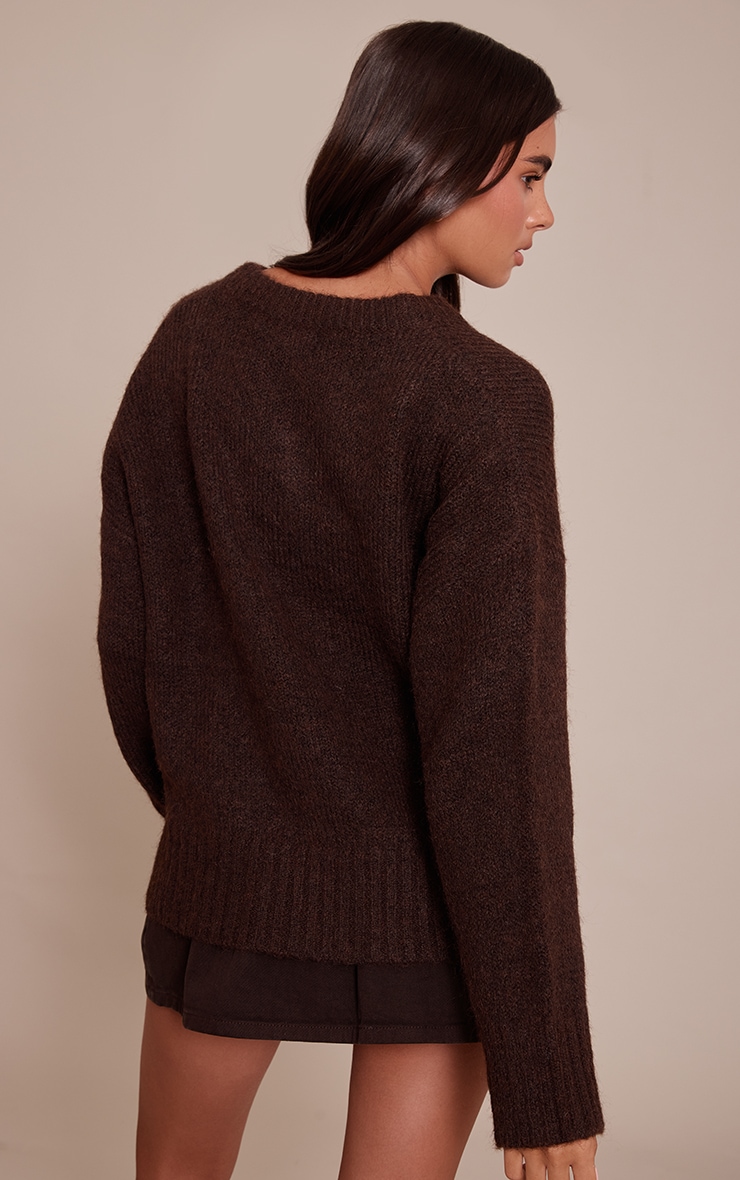 Chocolate V Neck Rib Detail Sweater image 2