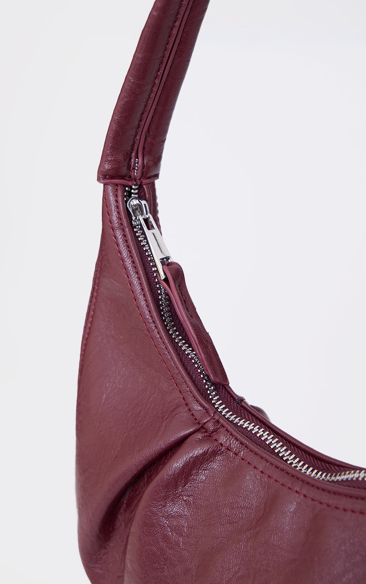 Burgundy Crinkle Pu Pleat Detail Shoulder Bag image 3